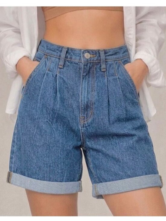 Abercrombie & Fitch Pants - ABERCROMBIE & FITCH The Pleated Short Ultra High Rise Denim Cuffed Size 24